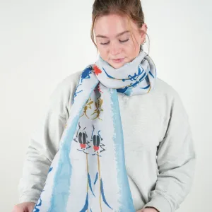 Blue Watercolor Bug Cotton Blend Scarf