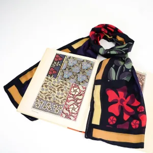 Blue Red Mosaic Cotton Blend Scarf