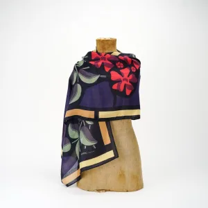 Blue Red Mosaic Cotton Blend Scarf